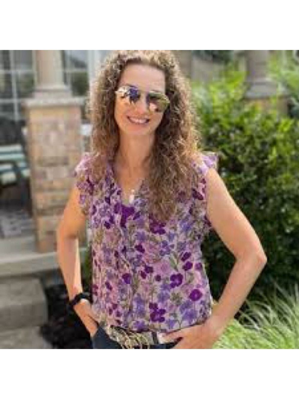 CAbi Purple Floral Sleeveless Trifle Top - Picture 9 of 9